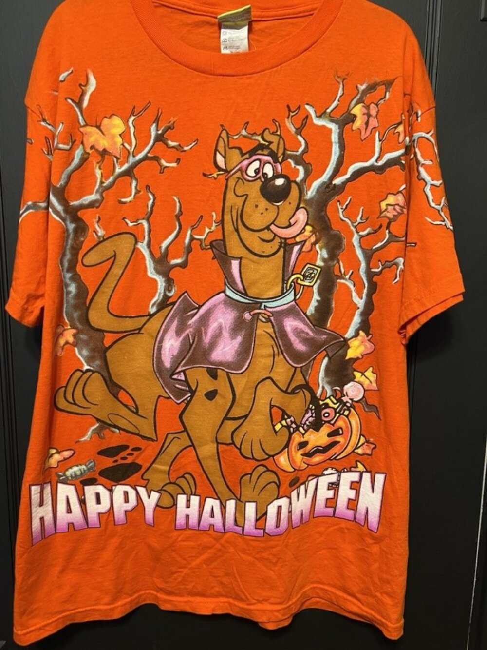 Vintage Orange 1999 Scooby Doo Happy Halloween T-Shirt Cartoon Network Sz XL USA